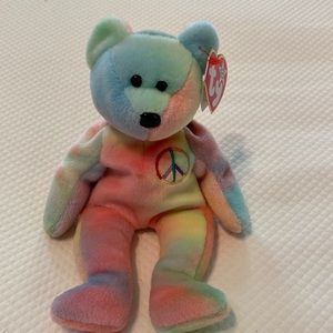 Ty Beanie Baby Tie Dye Pink Yellow Blue Green Orange Peace Bear with tag